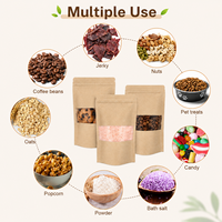 Sachet refermable réutilisable en papier kraft résistant à l'humidité avec fenêtre transparente pour grains de café, noix, aliments pour chats, épices, emballage de stockage
