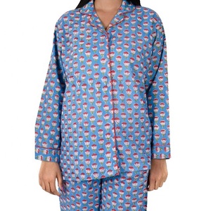 Nuovo Set di pigiami in puro cotone da donna con blocco stampato a mano floreale termico pij abito estivo stile damigelle 2XL taglia primavera stagione - Product Image 5
