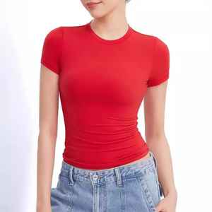 เสื้อยืดของเด็กทารกเสื้อยืดเอวลอยสำหรับผู้หญิงเสื้อยืดผ้าบางเซ็กซี่เสื้อเปล่าระบายอากาศได้ดีผ้าคอตตอน100% ฤดูร้อนตามสั่ง - Product Image 1