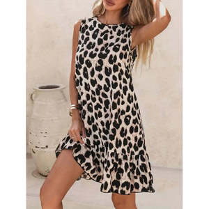 Women's Sleeveless Back-<b>Tie</b> Ruffled <b>Leopard</b> <b>Print</b> Supreme Dress, 35989 - <b>Leopard</b> - Product Image 2