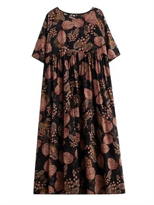 2025 nuevo verano algodón Vintage Casual suelto estampado Vestidos para mujeres Vestido de manga corta ropa larga - Product Image 6