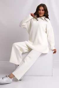 Ensemble de tricot uni à fermeture éclair deux pièces vêtements de sport surdimensionnés tenue quotidienne ensemble de survêtement à manches longues ensemble de tricot double élégant - Product Image 5