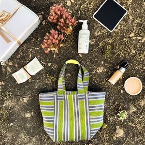 กระเป๋าช้อปปิ้งทำจากไนลอนรีไซเคิลเป็นมิตรกับสิ่งแวดล้อมกระเป๋าเครื่องสำอางใช้ซ้ำได้มีซิปกระเป๋าโท้ทสำหรับเดินทางชายหาดทำจากในอินเดีย - Product Image 3