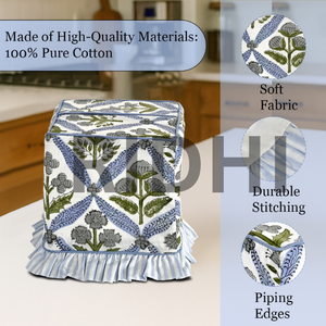 Ridhi Classic Eco-Friendly Durable Blue Ruffle 100% <b>Cotton</b> <b>Tissue</b> Box Cover Handmade Block Printed Home Hotel Restaurant Bedroom - Product Image 3