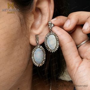 14k Gold Baguette Diamond Designer Drop <b>Earrings</b> <b>Opal</b> Gemstone 925 Silver Dangle <b>Earrings</b> Women's Jewelry Wholesale - Product Image 2