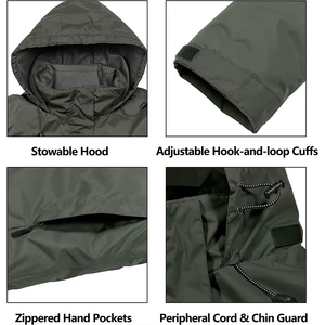 Veste de pluie en toile imperméable pour homme, légère, coupe-vent, streetwear, capuche, doublure respirante, ourlet réglable pour une utilisation en extérieur - Product Image 5