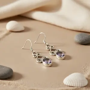 Boucles d'oreilles pendantes en argent 925 avec améthyste pour femmes - Product Image 2