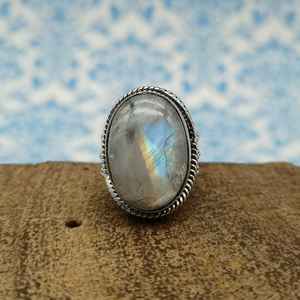 แหวนพลอยมูนสโตนธรรมชาติขนาด10X14มม. แหวนโบฮีเมียนทำด้วยมือทำ925ทึบดีไซน์สวยงามของขวัญคริสต์มาส - Product Image 4