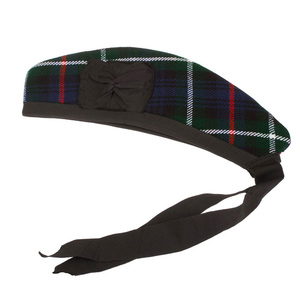 Traditional Scottish Glengarry cap with <b>ribbon</b> tails side <b>bow</b> <b>and</b> structured wool design for formal Wear Glengarry Caps for Sale - Product Image 3