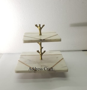 Latest Design Double <b>Tier</b> Round <b>Cake</b> <b>Stand</b> with Marble Brass Handle for Christmas Hotels Restaurants Weddings Birthday Parties - Product Image 4
