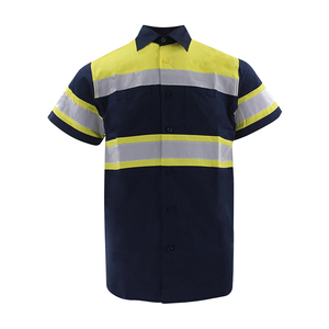 Vente en gros de polos personnalisés Vêtements de sécurité à manches courtes Col contrasté Bandes réfléchissantes haute visibilité Patchwork T-shirts pour hommes - Product Image 1