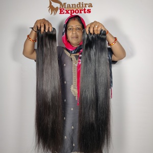 Extensiones de cabello indio virgen natural sin procesar, paquetes de máquina de trama doble de Color negro recto sedoso de onda profunda suelta - Product Image 3