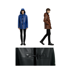 For Hooded <b>Toggle</b>-Fastening Duffle Leather Jacket - Product Image 5