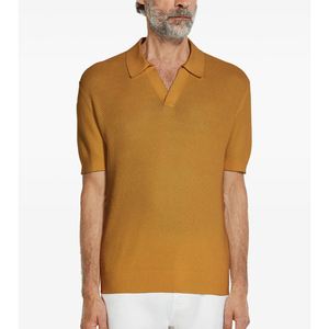 เสื้อสวมหัวคอวีของผู้ชายผ้าฝ้าย100% ระบายอากาศได้สำหรับกอล์ฟเสื้อโปโลเสื้อแฟชั่นธุรกิจถักสั้นธุรกิจ - Product Image 3