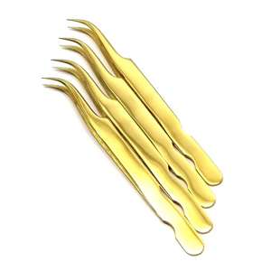 Pince à épiler d'extension de cils en acier inoxydable dorée personnalisée Outil de volume de pointe pointue pour une utilisation sous marque privée - Product Image 2