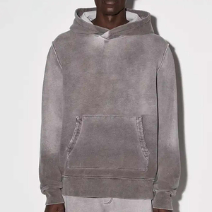 Sudadera con capucha de lavado ácido con gráfico personalizado de 500 Gsm de alta calidad para hombre, chándal recortado con estampado de hojaldre y bordado desgastado, conjuntos de sudadera 3D - Product Image 2