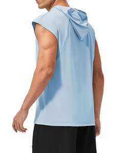 Hauts de sport sans manches à capuche pour hommes, coupe ajustée, décontractés, basiques, vente en gros, conception personnalisée OEM, en molleton de coton - Product Image 2