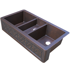 Lavello Artigianale in Rame Stile Antico per <span class=keywords><strong>Cucina</strong></span> di Villa, Design Grembiule Frontale a Vasca Singola o Doppia con Bacino Martellato - Product Image 6