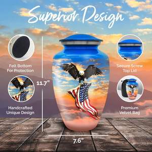 Urnas de águila azul para cenizas humanas-Azul con águila-Honra a tu ser querido con urnas de bandera americana para urna de águila americana - Product Image 3