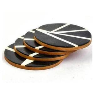Indian Wooden and <b>Marble</b> <b>Coaster</b> With Brass Holder Round Shape for Tea Coffee 4 Pieces Set With Wood Holder Feature Eco Friendly - Product Image 2
