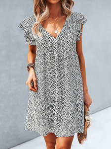 Vestido de Chifón con Estampado Floral y Cuello en V, Personalizado, Talla Grande, Sexy, Casual, con Volantes, Manga Corta, Decoración con Patrón de Princesa - Product Image 6