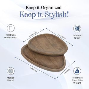 Ensemble de 2 plateaux de service en bois de manguier 12 & 14 plateau décoratif rustique ovale avec base en feutre table basse, vanité de salle de bain - Product Image 3