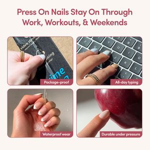 <span class=keywords><strong>Uñas</strong></span> Postizas Cortas Almendradas Brillantes, Kit Completo de 24 Piezas, Punta Francesa con Acabado UV, <span class=keywords><strong>Uñas</strong></span> Postizas Almendradas Puntiagudas, Venta al Por Mayor - Product Image 6