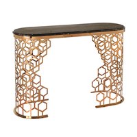 Table console en métal lourd avec plateau en marbre, style traditionnel moderne et luxueux pour salon, appartement, maison ou hôtel
