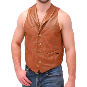 Gilet en cuir pour hommes de haute qualité col en V Design classique élégant décontracté court pour adultes pour l'hiver-Fabriqué au Pakistan - Product Image 3