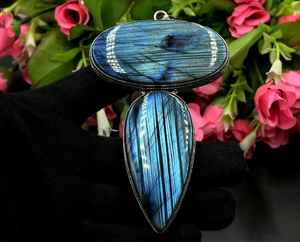 Pendentif en argent sterling 925 fait à la main avec pierre précieuse de labradorite naturelle grande pierre plaqué or bijoux cadeau de fiançailles d'anniversaire - Product Image 6