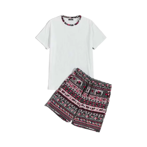 เซ็ตกางเกงขาสั้นลำลองสำหรับผู้ชายสำหรับฤดูร้อนเสื้อยืดแขนสั้นพิมพ์ลายสัตว์100% ถักคอลเลกชั่นชุดวอร์มผ้าฝ้าย - Product Image 1