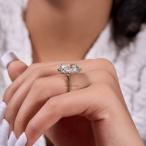 Bague de fiançailles en moissanite de 3 ct taille radiante avec diamant et glace pilée en or massif Bague allongée halo rayonnante cachée pour femme - Product Image 5