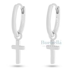 Pendientes de diamantes de plata 925 con Cruz colgante de oro Pendientes de aro de gota para hombres/mujeres - Product Image 3