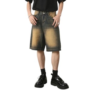 กางเกงยีนส์ขาสั้นทรงวินเทจสำหรับผู้ชาย ผ้าฝ้าย 100% ทรงหลวม ขาตรง แฟชั่น กางเกงห้าส่วน เอวสูง ระบายอากาศได้ดี - Product Image 1