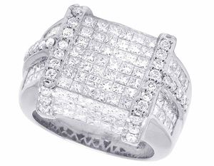 Moissanite de lujo redondo y Diamante tachonado de princesa en anillo de bodas de estilo racimo de Plata de Ley 925 para mujer - Product Image 4