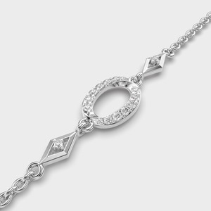 IGI Certified Round Lab Grown Diamond Oval Halo <b>Station</b> Chain Bracelet in Solid 925 Sterling Silver - Product Image 3