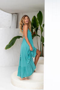 Robe Maxi à fleurs d'été Mesdames Nouveau Style Décorations florales sans dos Tissé Longueur au sol Fêtes de plage Naturel Sexy sans dos - Product Image 2