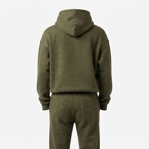 Ensemble de survêtement en molleton vert olive pour femme, sweat-shirt à capuche et pantalon de jogging, broderie ton sur ton, vêtements décontractés, vêtements de sport - Product Image 3