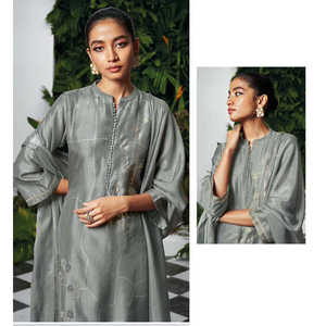 Conjunto de Kurta con bordado floral para mujer con estampado de aluminio Palazzo & Dupatta - Product Image 1