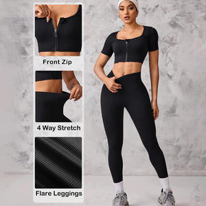Ensemble d'entraînement personnalisé pour femmes T-shirt et legging zippés et respirants Vêtements de sport à séchage rapide pour le yoga, la course et l'entraînement - Product Image 5