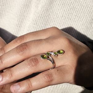 แหวนเงินปรับได้เพอริโดทแหวนเงินสองวงปรับได้สวมแหวนเงินปรับได้ - Product Image 4