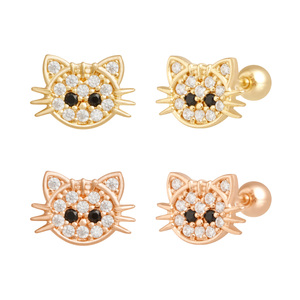 Da donna alla moda carino gattino viso zirconio cubico 14k oro Fine orecchini K-gioielli all'ingrosso di base Piercing gioielli grande - Product Image 2