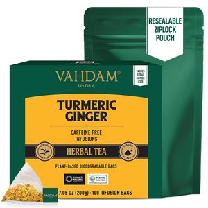 VAHDAM Organic Turmeric Ginger Herbal <b>Tea</b> Bags (100 Pyramid <b>Tea</b> Bags) - Product Image 6