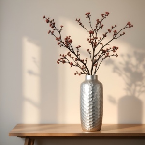 Modern Hammered Textured <b>Honeycomb</b> Silver Flower Vase Sleek Iron <b>Decorative</b> Accent for Wedding Contemporary Spaces for Coastal - Product Image 6