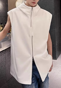 Personnalisé été hommes décontracté sans manches blanc à capuche 3D brodé lettre conception épaisse épaule gilet métal fermeture éclair lavé - Product Image 3