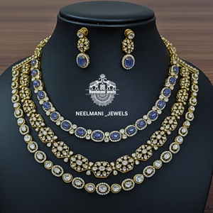 Vintage Gold Plated Copper Fine Jewelry Set Tanzanite <b>Necklace</b> Earrings Garnet Sapphire <b>Ruby</b> Pearl Main Stones for Wedding Gift - Product Image 1