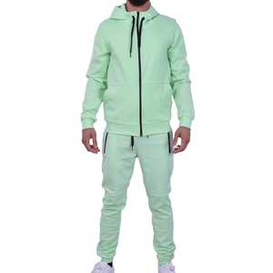 Ropa de calle personalizada para hombre, chándal con cremallera French Terry Raw Hem, pantalones de chándal pesados con capucha y conjunto de sudaderas con capucha, chándales para hombre - Product Image 1
