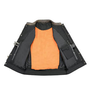 Personalized Logo Men's Original Leather Club Style Motorcycle Vest <b>Concealed</b> Snaps Zipper Closure Leather Wasitcaot - Product Image 3