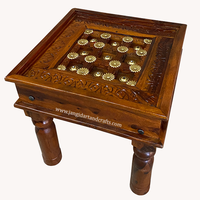 Meuble de salon en laiton, Table basse en bois, Table centrale Antique Vintage avec pied en bois massif, meuble indien