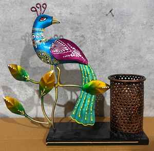<b>Multicolored</b> Iron Peacock <b>Pen</b> Stand and Desk Decor for Home Office Living Room Decor - Product Image 2